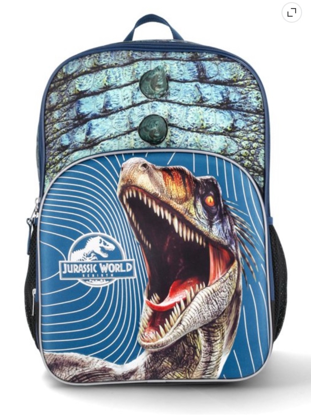 NWT Jurassic World Rebirth 17" Boys Graphic Backpack Dinosaur 3D Spikes Blue